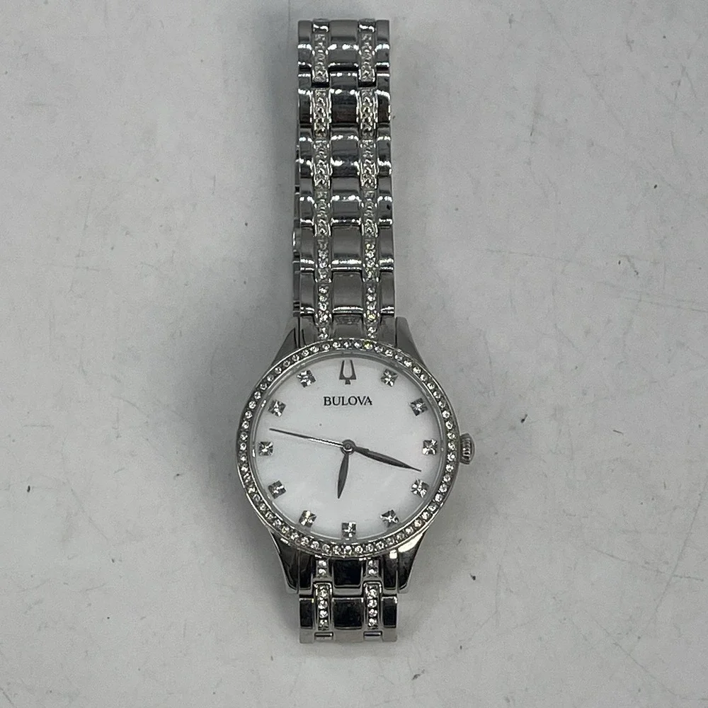 Bulova 96X145 Womens Watch 32mm MOP Dial Crystals Diamond Needs Battery 7.75